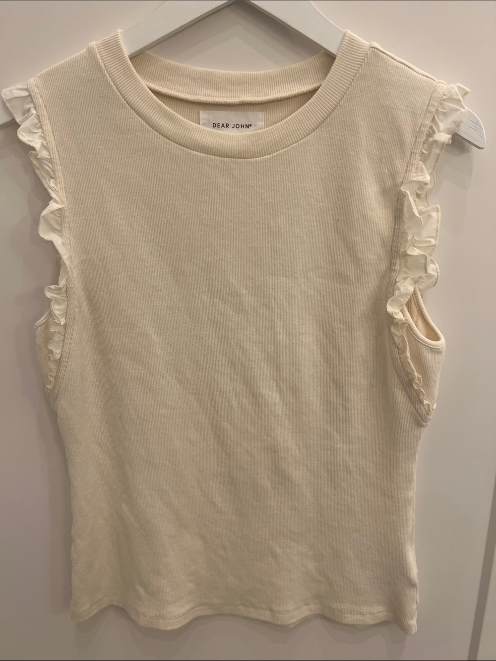 Dear John Cream Ruffle Sleeve Tank